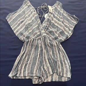 Striped Blue and White off the shoulder Romper